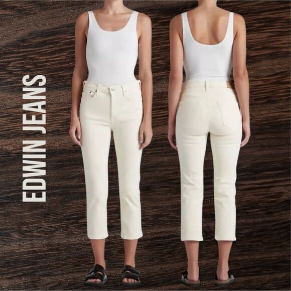 EDWIN ANTHROPOLOGIE Women’s Bree Crop Slim Straight in the Size 29 in Vanilla - Picture 1 of 12